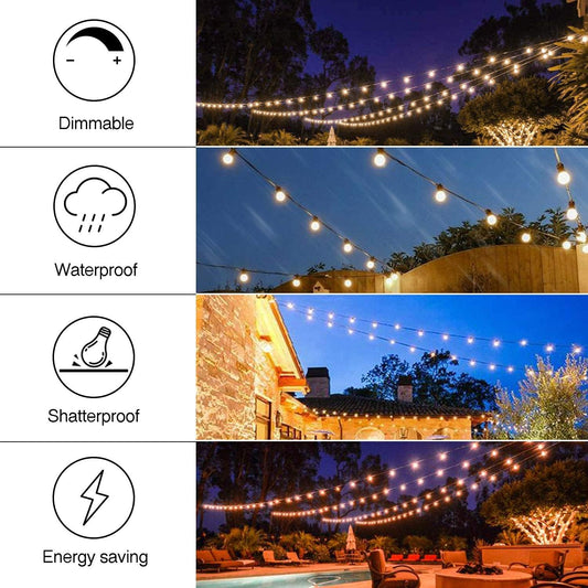 102FT Retro Outdoor String Lights with 35 Shatterproof LED Bulbs – Waterproof Vintage Patio Lights for Garden, Porch, Backyard, Café, Deck, & Weddings