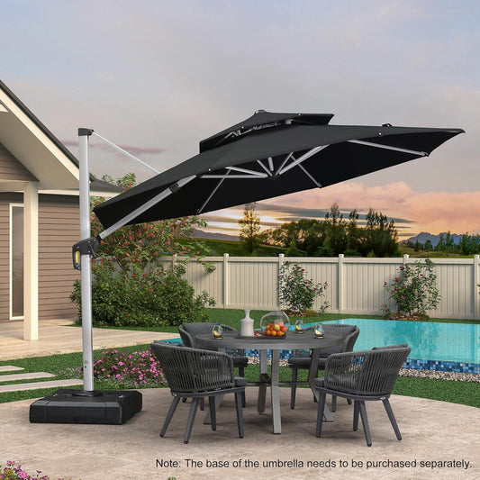  11-Foot Round Patio Cantilever Umbrella, Windproof Heavy-Duty Offset Umbrella with Fade-Resistant Canopy, Ideal for Outdoor Sun Protection